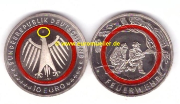 10 Euro Gedenkmünze Deutschland 2023 Feuerwehr -F-