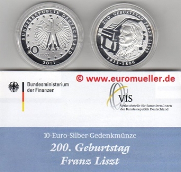 10 Euro Gedenkmünze Deutschland 2011 Liszt PP