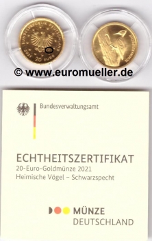 20 Euro Goldmünze Deutschland 2021 -J- Schwarzspecht