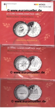 3x 25 Euro Gedenkmünzen Deutschland Weihnachtsmünze 2021 + 2022 + 2023 PP