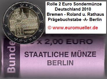 Rolle -A- 2 Euro Gedenkmünze Deutschland 2010 - Bremen