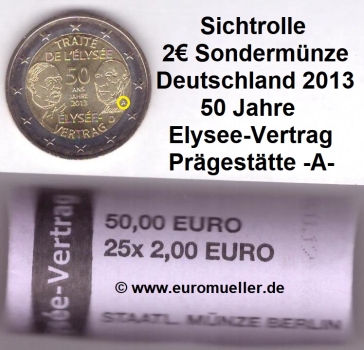 Rolle -A- 2 Euro Sondermünze Deutschland 2013 Elysee-Vertrag