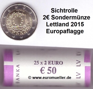 Rolle 2 Euro Sondermünze Lettland 2015 Europaflagge