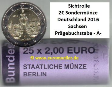 Rolle -A- 2 Euro Gedenkmünze Deutschland 2016 - Sachsen