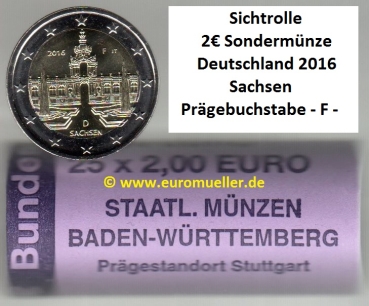 Rolle -F- 2 Euro Sondermünze Deutschland 2016 Sachsen