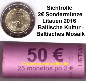 Rolle 2 Euro Sondermünze Litauen 2016 Balt. Mosaik