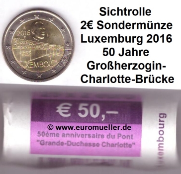 Rolle 2 Euro Sondermünze Luxemburg 2016 Charlotte Brücke