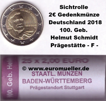 Rolle - F - 2 Euro Gedenkmünze Deutschland 2018 Schmidt