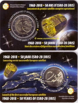 2 Euro Sondermünze Belgien 2018 Satellit ESRO franz. Coincard
