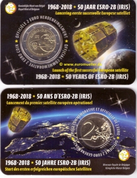 2 Euro Sondermünze Belgien 2018 Satellit ESRO niederl. Coincard