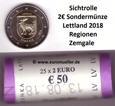 Rolle 2 Euro Sondermünze Lettland 2018 Zemgale