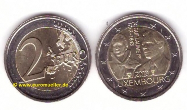 2 Euro Sondermünze Luxemburg 2018 - 175. Todestag Guillaume I.