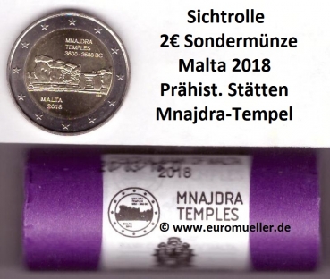 Rolle 2 Euro Sondermünze Malta 2018 Mnajdra-Tempel