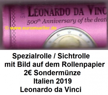 Rolle 2 Euro Sondermünze Italien 2019 Leonardo da Vinci -Specialrolle