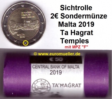 Rolle 2 Euro Sondermünze Malta 2019 Ta Hagrat mit MPZ "F"