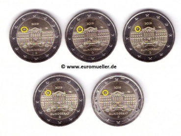 5x 2 Euro Sondermünze Deutschland 2019 - Bundesrat