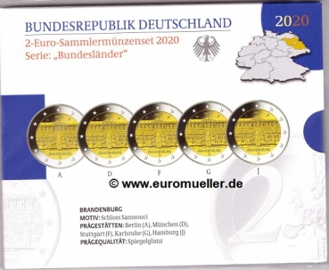 5x 2 Euro Sondermünze Deutschland 2020 Brandenburg PP