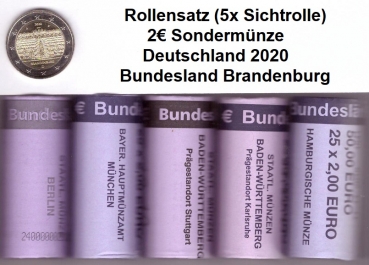 5 Rollen 2 Euro Sondermünze Deutschland 2020 Brandenburg