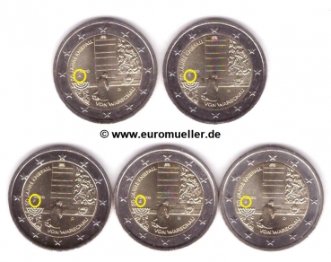 5x 2 Euro Sondermünzen Deutschland 2020 Kniefall