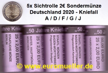 5 Rollen 2 Euro Sondermünze Deutschland 2020 Kniefall