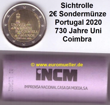 Rolle 2 Euro Sondermünze Portugal 2020 Uni Coimbra