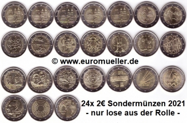 24x 2 Euro Sondermünzen 2021 unc.
