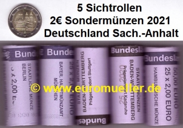 5 Rollen 2 Euro Sondermünze Deutschland 2021 Sachsen-Anhalt