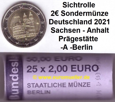 Rolle 2 Euro Sondermünze Deutschland 2021 -A- Sachsen-Anhalt