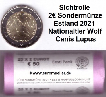Rolle 2 Euro Sondermünze Estland 2021 Wolf