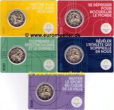 2 Euro Sondermünzen Frankreich 2021 Olympia 2024 - 5x CC