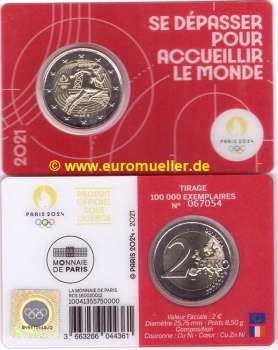 2 Euro Sondermünze Frankreich 2021 Olympia 2024 - CC rot