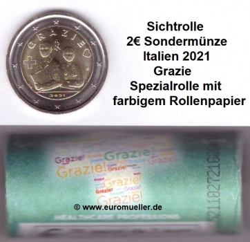 Rolle 2 Euro Sondermünze Italien 2021 - Grazie - Specialrolle