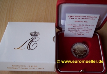 2 Euro Sondermünze Monaco 2021 10. Hochzeitstag PP