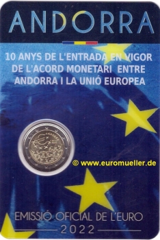 2 Euro Sondermünze Andorra 2022 Währungsvereinbarung bu.