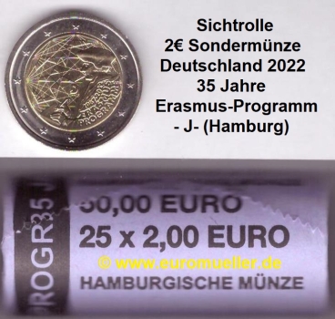 Rolle 2 Euro Sondermünze Deutschland 2022 -J- Erasmus