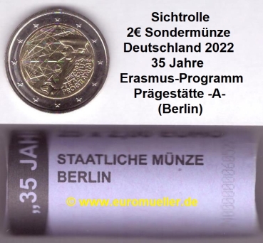 Rolle 2 Euro Sondermünze Deutschland 2022 Erasmus -A-