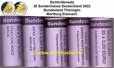 5 Rollen 2 Euro Sondermünzen Deutschland 2022 Thüringen