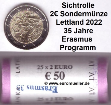 Rolle 2 Euro Sondermünze Lettland 2022 Erasmus