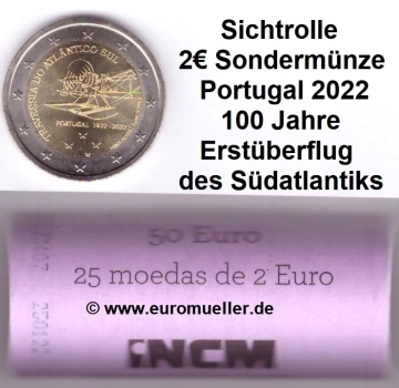 Rolle 2 Euro Sondermünze Portugal 2022 Südatlantiküberquerung