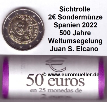 Rolle 2 Euro Sondermünze Spanien 2022 Elcano