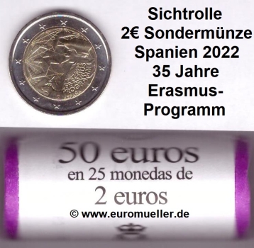 Rolle 2 Euro Sondermünze Spanien 2022 Erasmus