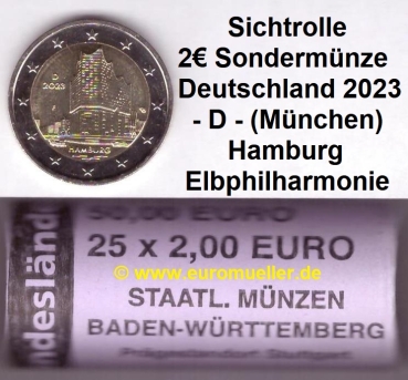 Rolle 2 Euro Sondermünze Deutschland 2023 -F- Hamburg