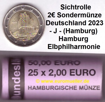 Rolle - J - 2 Euro Sondermünze Deutschland 2023 Hamburg