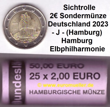 Rolle 2 Euro Sondermünze Deutschland 2023 -J- Hamburg