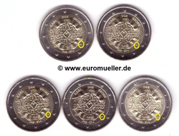 5x 2 Euro Sondermünze Deutschland 2023 Karl der Große unc.