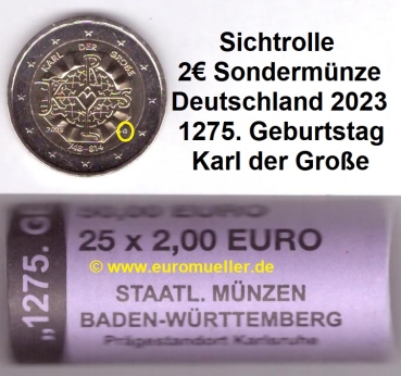 Rolle -G- 2 Euro Sondermünze Deutschland 2023 Karl der Große