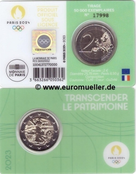 2 Euro Sondermünze Frankreich 2023 Olympia Faustkampf in grün CC
