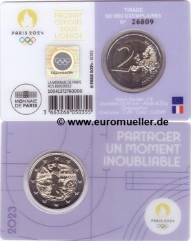 2 Euro Sondermünze Frankreich 2023 Olympia Faustkampf in lila CC