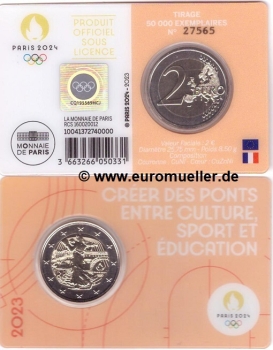 2 Euro Sondermünze Frankreich 2023 Olympia Faustkampf in rose CC