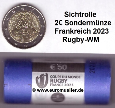 Rolle 2 Euro Sondermünze Frankreich 2023 Rugby-WM